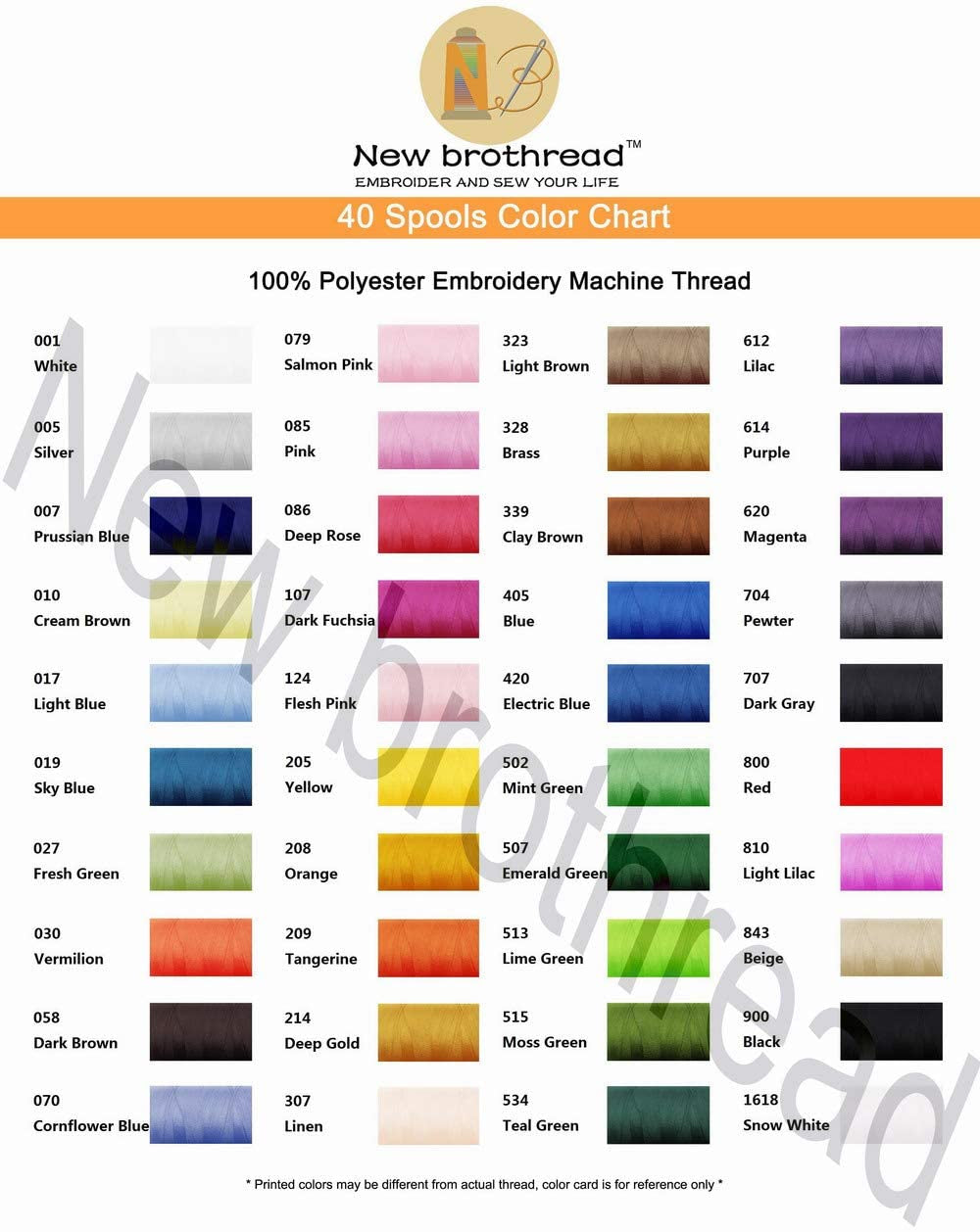 New Brothread 40 Colors Compatible with Brother Polyester Embroidery Machine Thread Kit 500M (550Y) Each Spool Compatible with Brother Babylock Janome Singer Pfaff Bernina Embroidery & Sewing Machine