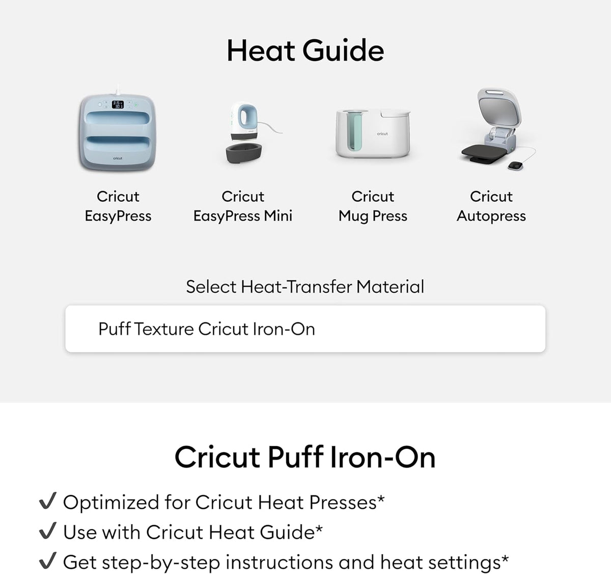 Cricut® Puff Iron-On, Classics Sampler - 12 in X 12 in (6 Ct) - HTV Heat Transfer Vinyl