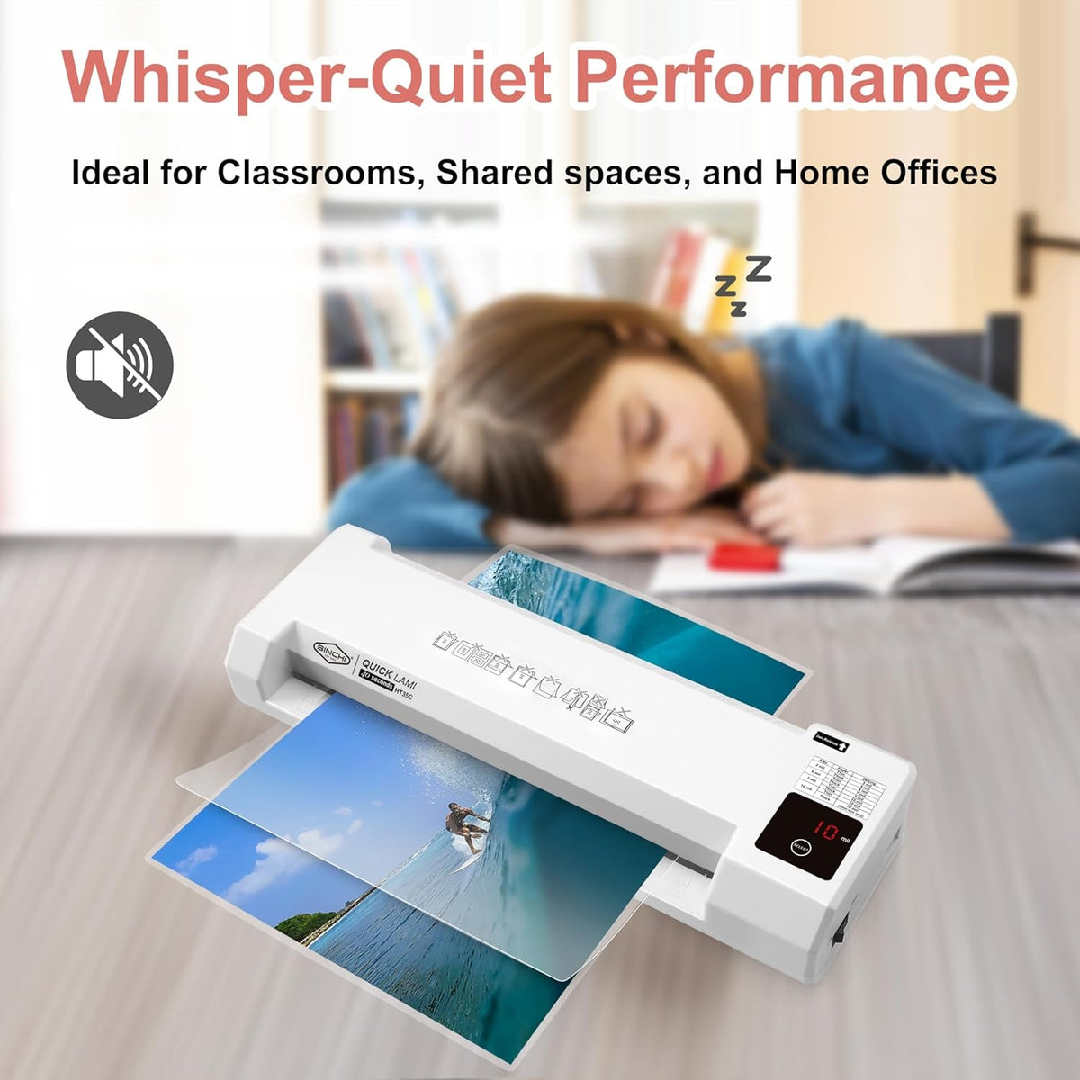 SINCHI 3–10 Mil Thermal Laminator & Foil Applicator – 13-Inch, 2-Large-Roller, 40S Warm-Up, 50S/Page, LED Touch Panel, Jam Release, Auto Shut-Off, 10 Sheets Included – for Office, School & Home Use