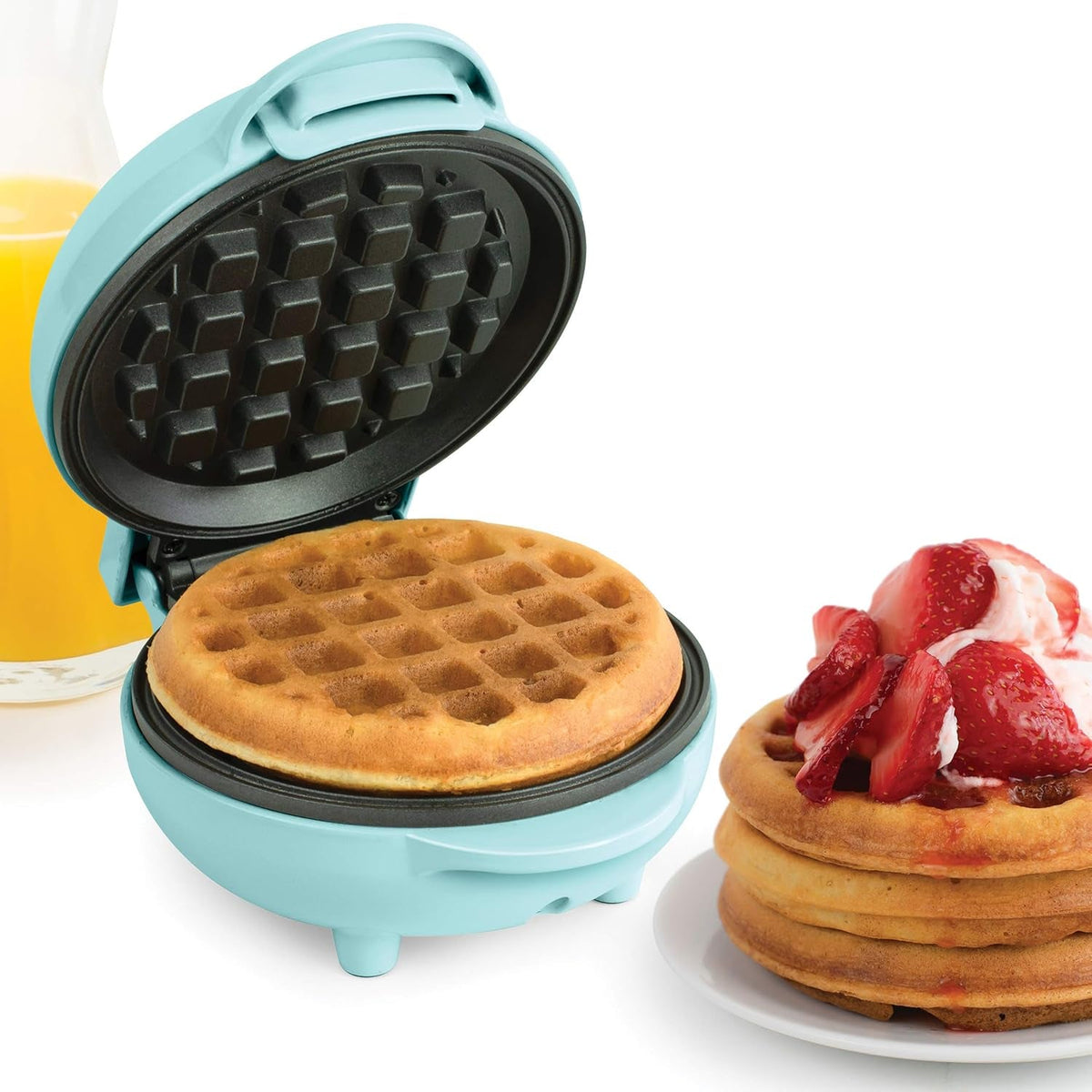 Nostalgia Mymini Personal Electric Waffle Maker, 5-Inch Cooking Surface, Waffle Iron for Hash Browns, French Toast, Grilled Cheese, Quesadilla, Brownies, Cookies, Aqua