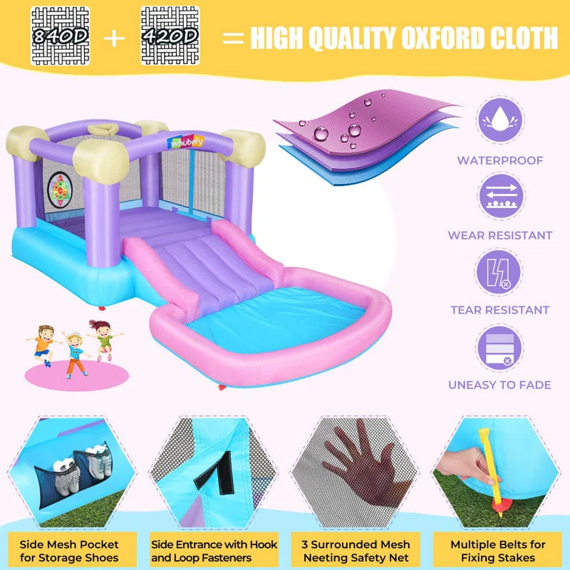 13.4' X 6.9' Inflatable Bounce House with Slide, Air Blower, Basketball Hoop for Backyard Play, Party