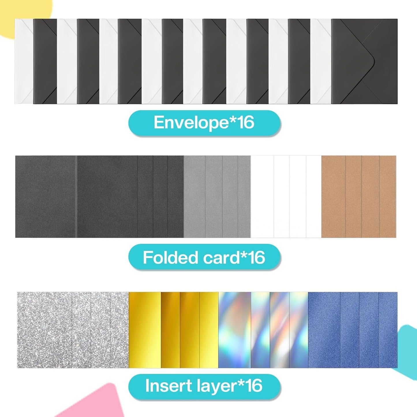 Insert Card Set for S501 Viny Cutter, 16 Pieces with Envelopes Insert Cards and Folding Cards, Create Event Cards for Parties, Weddings, Holidays, Scrapbooks & Keepsakes