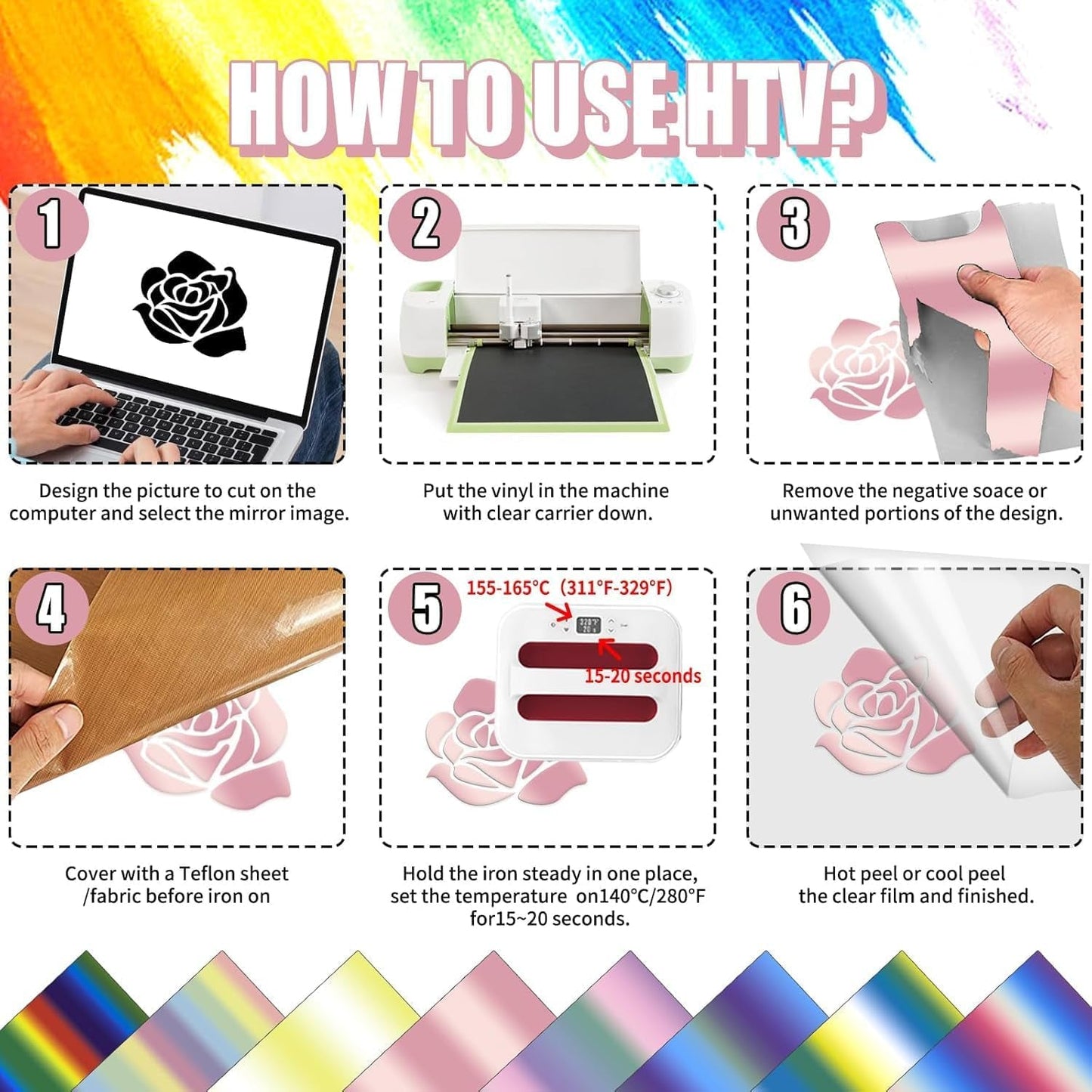 Puff Vinyl Heat Transfer 3D - Puff HTV Vinyl Gradient Colour 8 Sheets 12"X 10" Puff Heat Transfer Vinyl for T-Shirt Clothes Compatible with Cricut Air or Maker (8 Pcs)