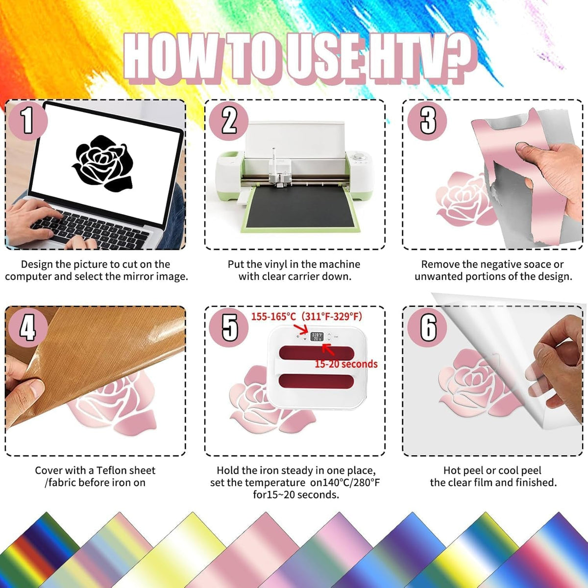 Puff Vinyl Heat Transfer 3D - Puff HTV Vinyl Gradient Colour 8 Sheets 12"X 10" Puff Heat Transfer Vinyl for T-Shirt Clothes Compatible with Cricut Air or Maker (8 Pcs)