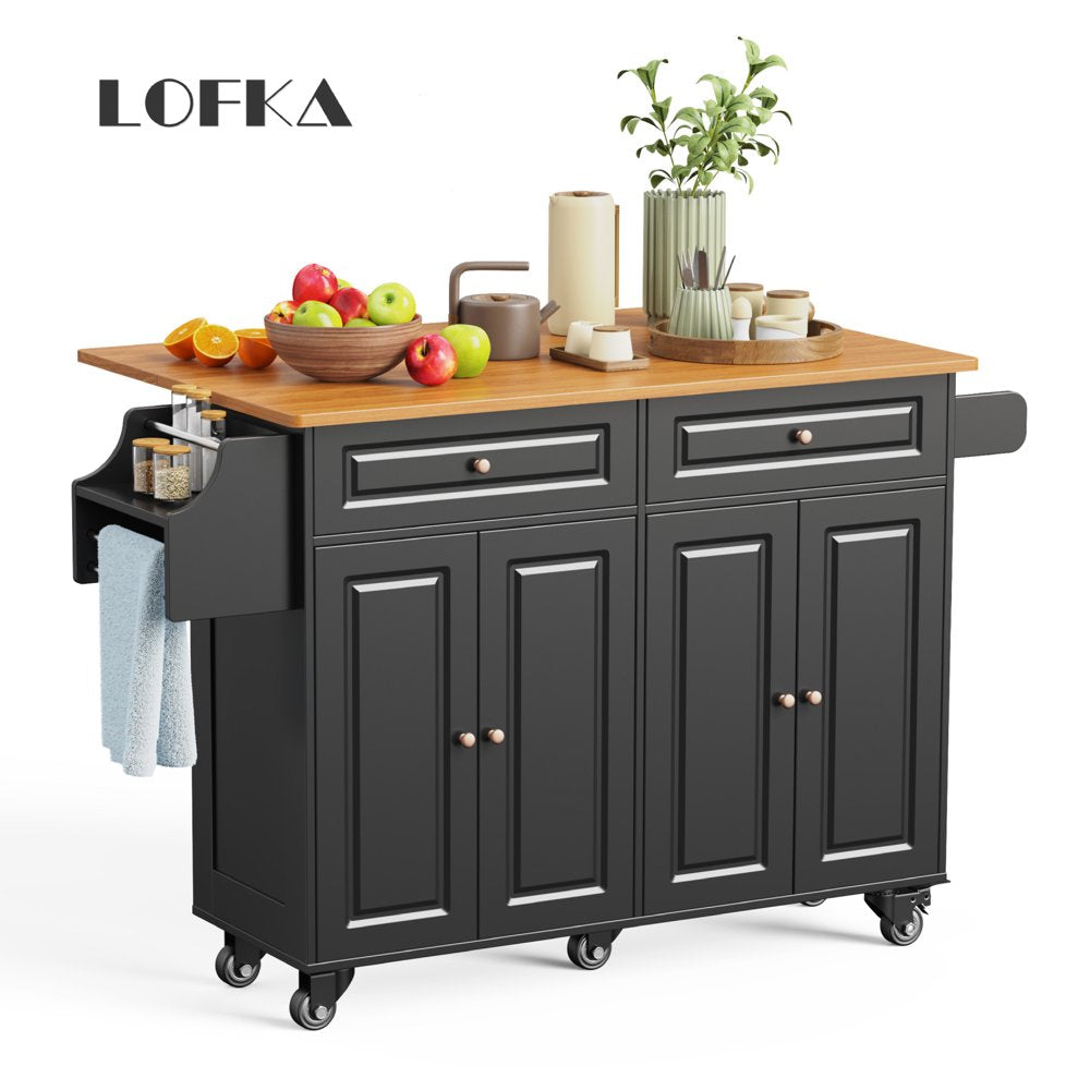 Kitchen Island with Storage, Kitchen Island Cart with Drop Leaf, Black