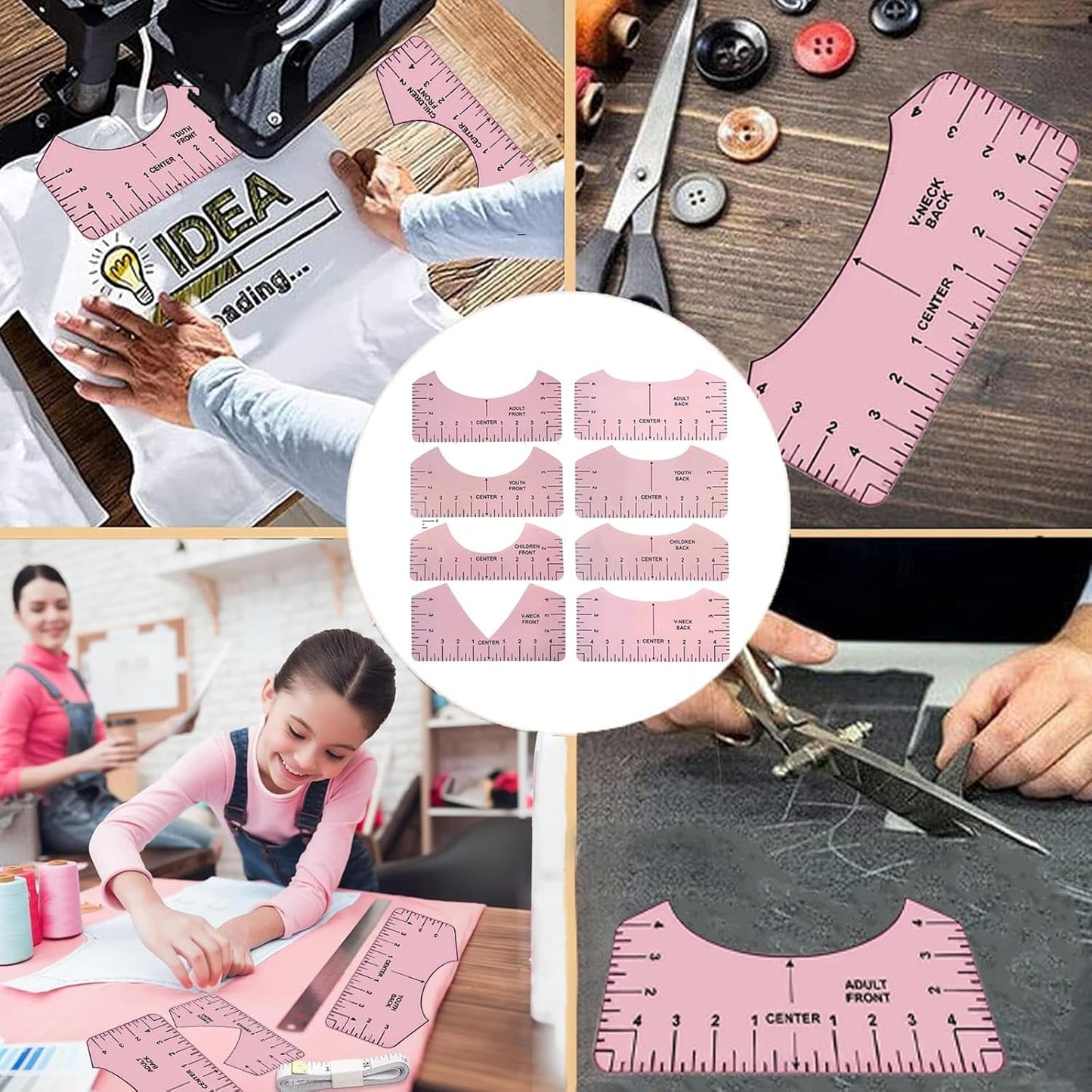 Sublimation Shirts Tool Kits 66 Pcs Shirt Measure Ruler Set Reusable round Neck and V-Neck Alignment T-Shirt Guide Ruler Teflon Sheet for Heat Press 12 X 16In Heat Resistant Tape