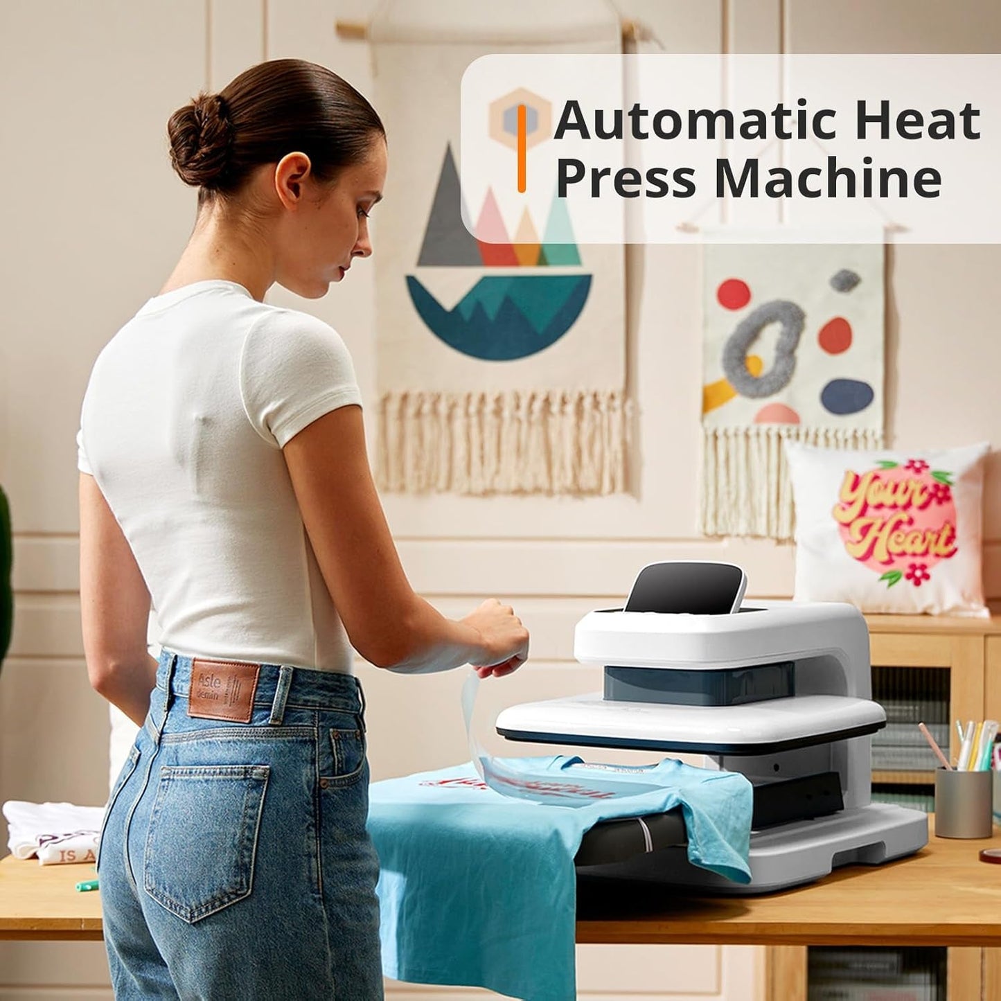 HTVRONT Auto Heat Press 2 - Heat Press Machine for T Shirts with Adjustable Pressure & Higher Heating Height, Heats up Fast & Evenly Heat Press 15X15 for HTV, Sublimation, Heat Transfer Projects