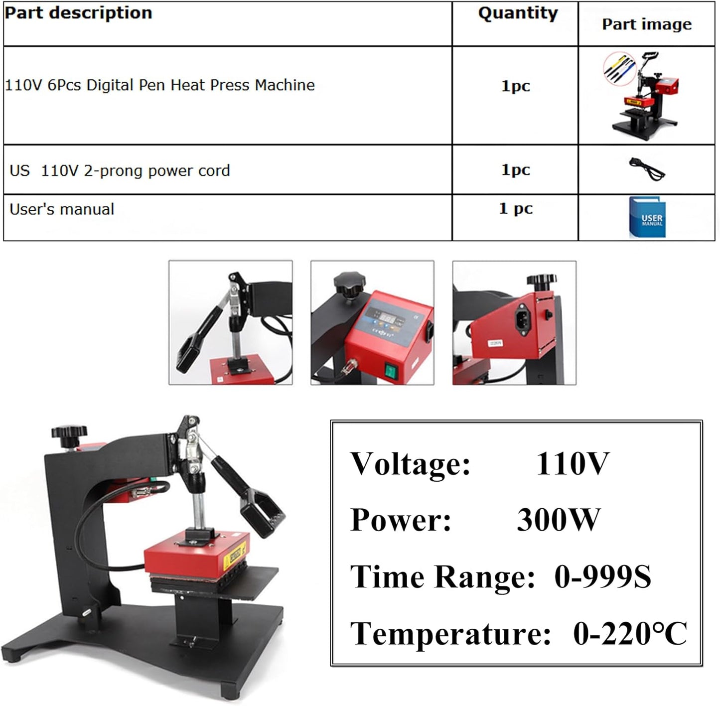 Pen Heat Press Machine 6pcs Station Digital Pen Heat Press Sublimation Machine Heat Press Printing Logo Transfer Machine with Time and Temperature Control for DIY Pen Printing 110V