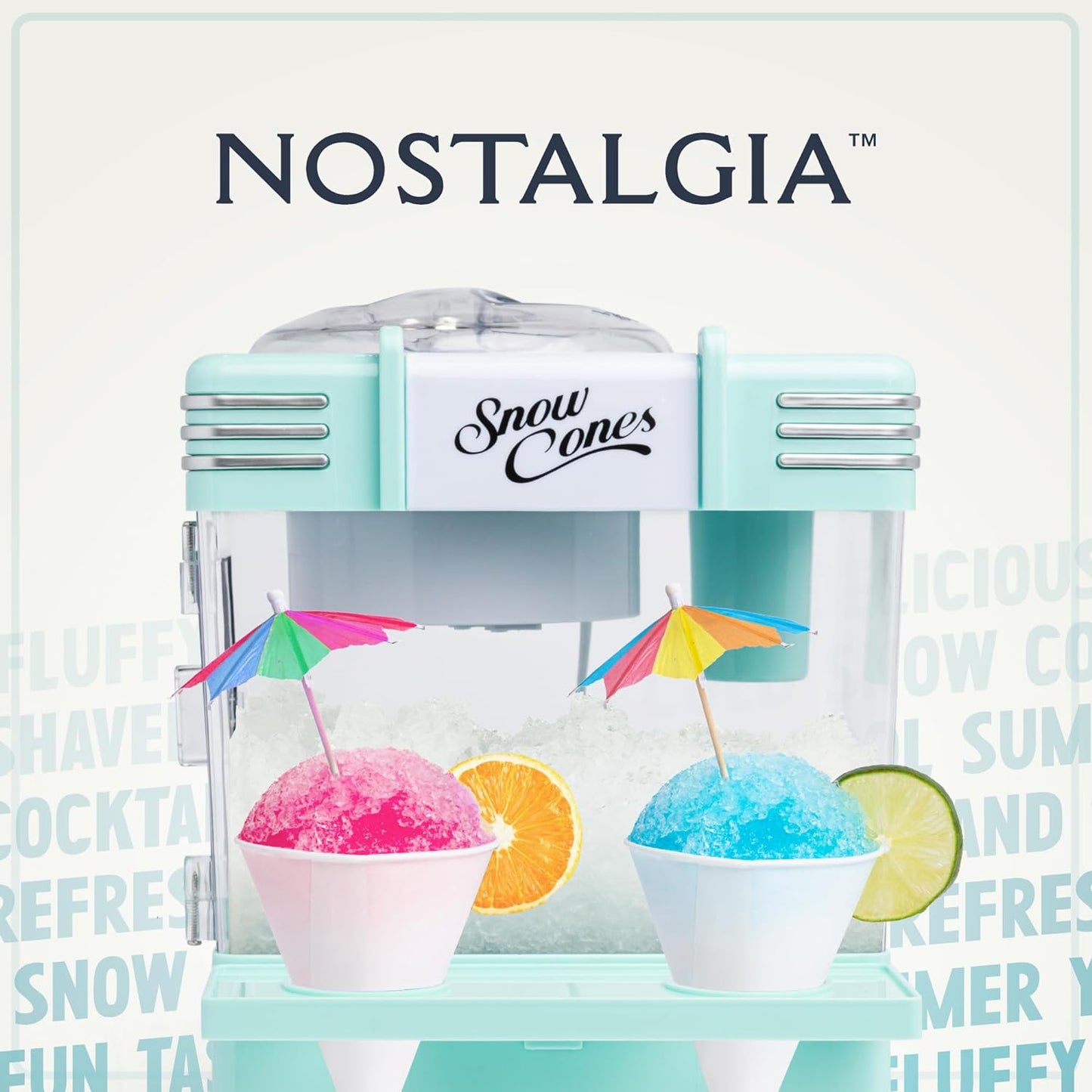 Nostalgia Snow Cone Shaved Ice Machine - Retro Table-Top Slushie Machine Makes 20 Icy Treats - Includes 2 Reusable Plastic Cups & Ice Scoop - Aqua