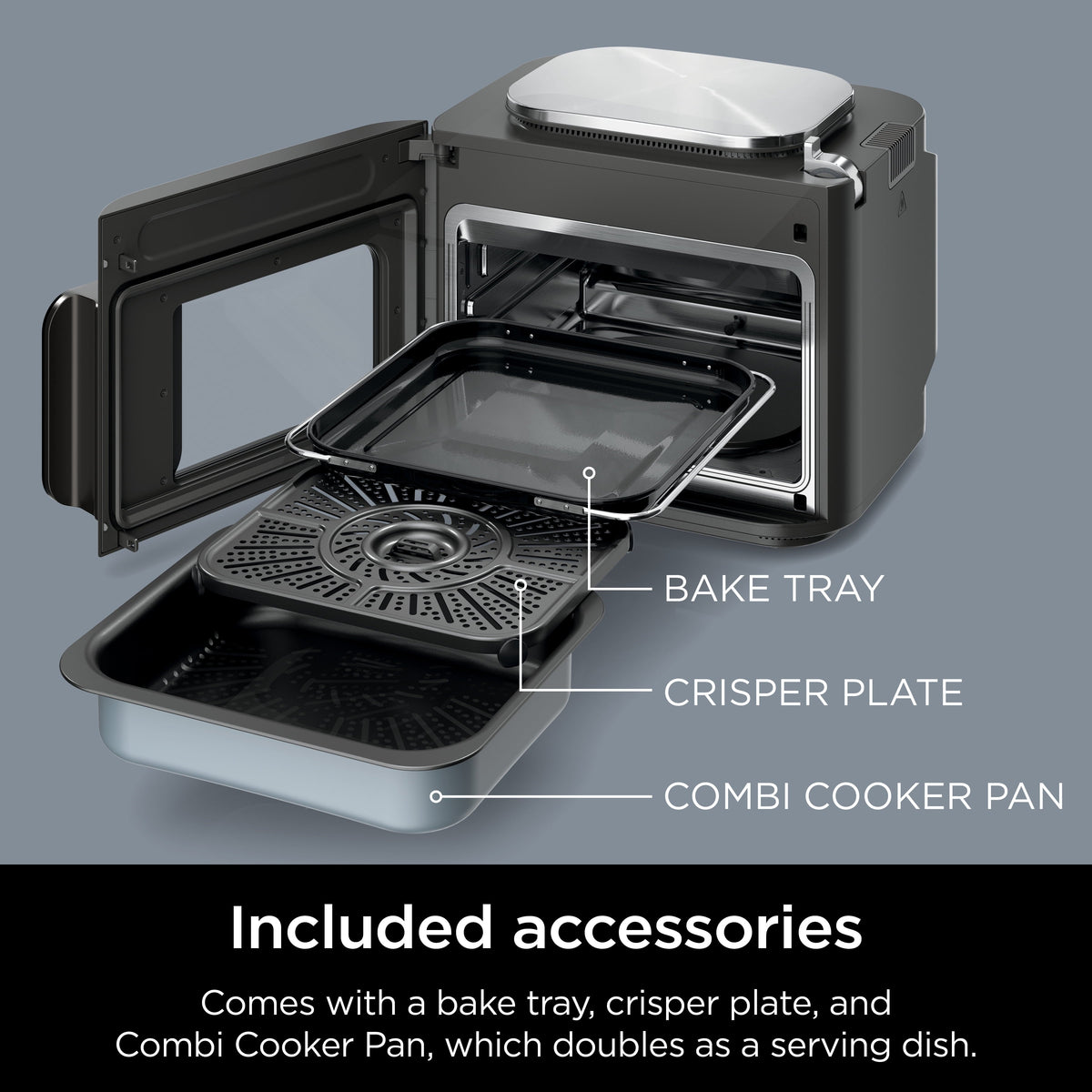 Combi All-In-One Multi-Cooker, 14-In-1 Functions, Oven, Air Fryer, Bake, Slow Cook, 3 Accessories, Stainless Steel