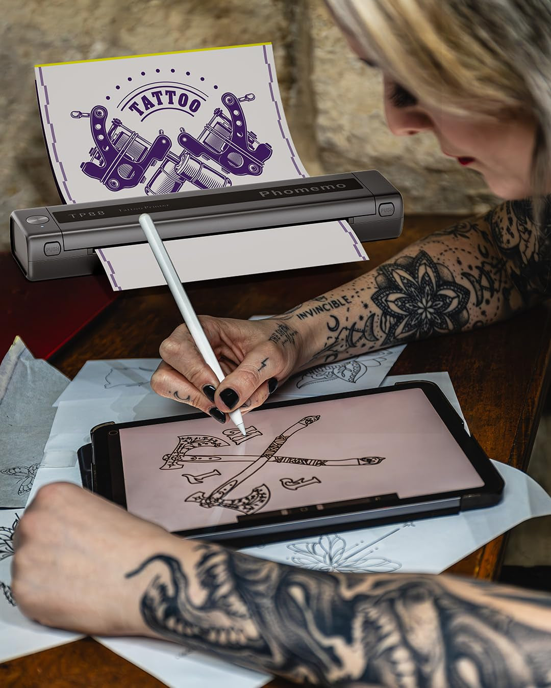Phomemo TP88 Tattoo Transfer Stencil Printer- Thermal Tattoo Printer with 10Pcs Transfer Paper, Bluetooth Tattoo Machine for Tattoo Artists, Compatible with Smartphone & PC