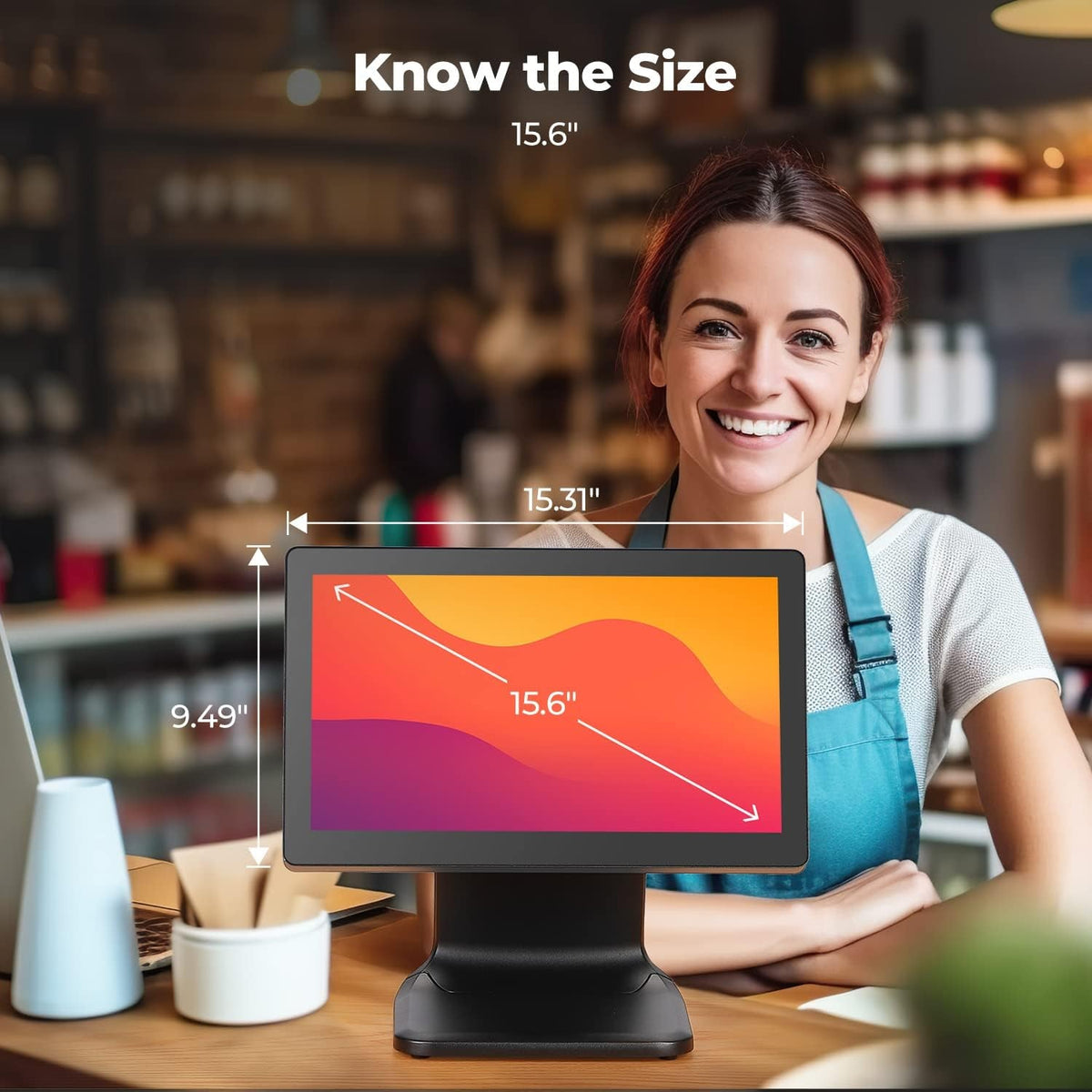 MUNBYN 15.6-Inch POS Touchscreen Monitor, Backlit LED Multi-Touch Screen Monitor, HDMI/VGA Capacitive Screen Display True Flat Seamless for Retail Restaurant, Bar, No Driver Required, 2Y Protection