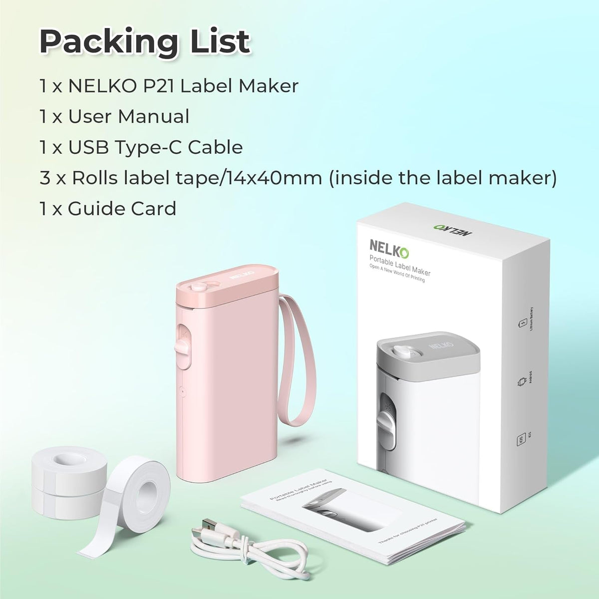 Nelko Label Maker Machine with Tape, P21 Bluetooth Label Printer with 3 Tapes, Wireless Mini Label Makers with Multiple Templates Icon Font Custom for School Office Home, Pink