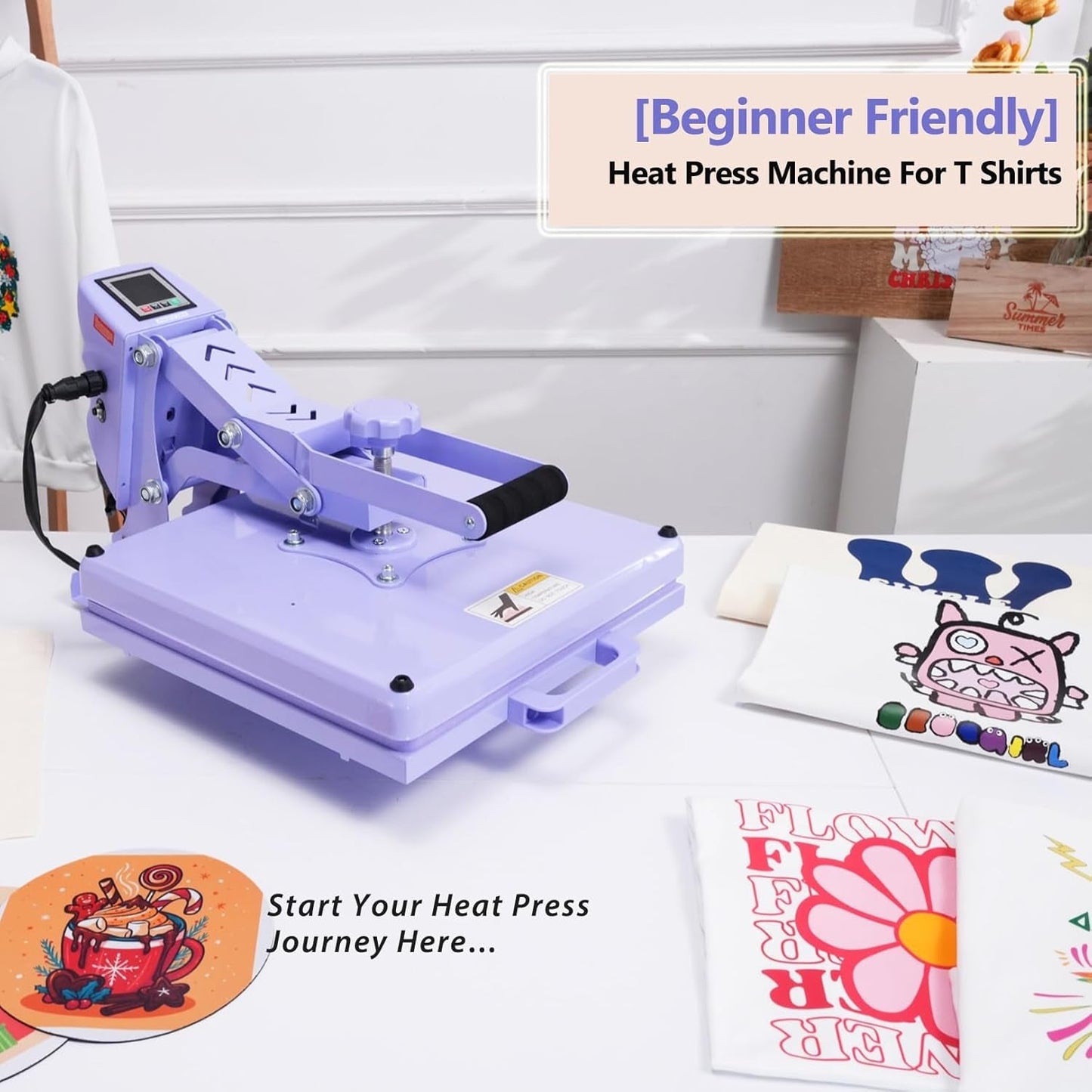 Heat Press 15X15 Slide Out, Detachable Heat Press Machine for T-Shirts Professional Distribute Heat Evenly, T-Shirt Press for Sublimation, Heat Transfer Projects (Clamshell Purple)