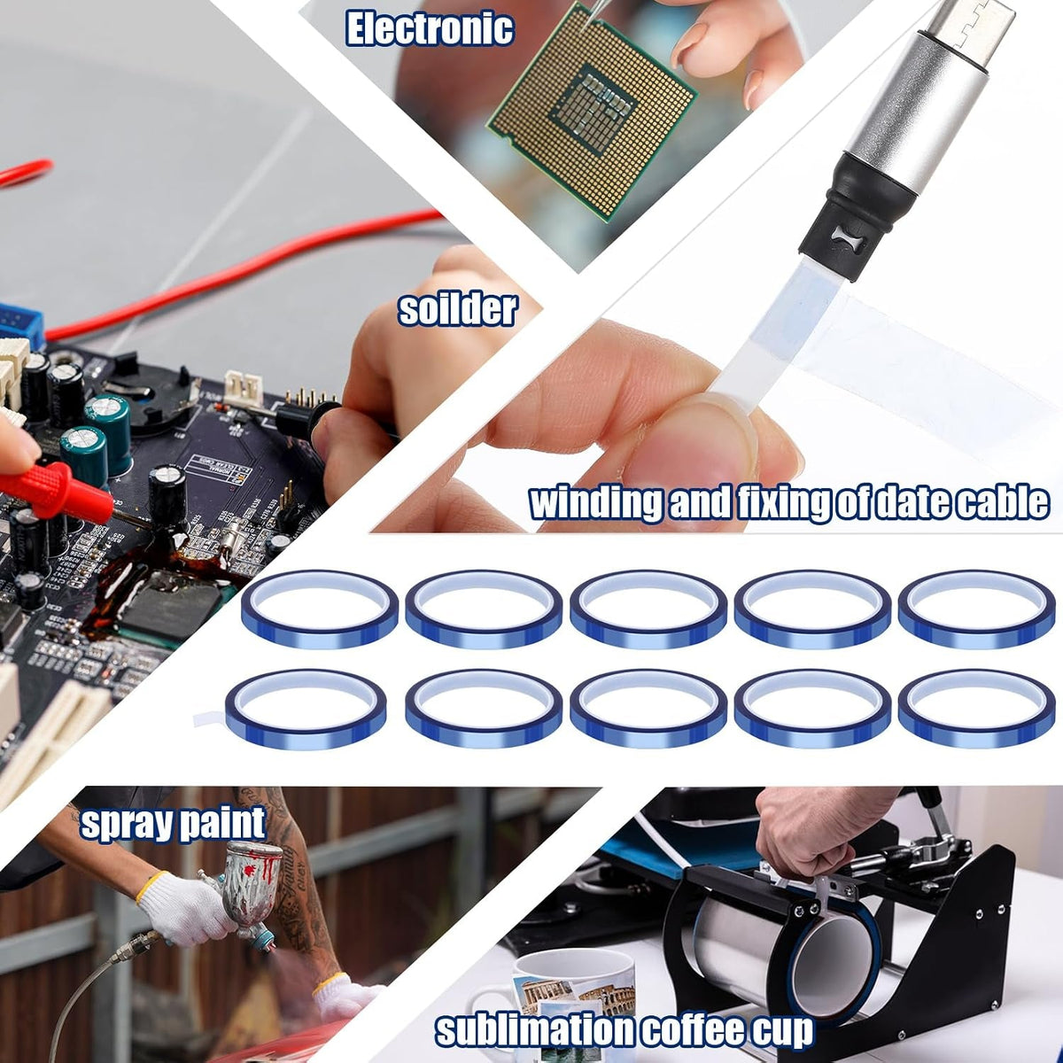 Heat Tape for Sublimation, 10 Rolls Sublimation Heat Resistant Tape, 10Mm × 30M (98Ft) Heat Transfer Tape Sublimation Heat Tape for Press Electronic Soldering Insulation, No Residue