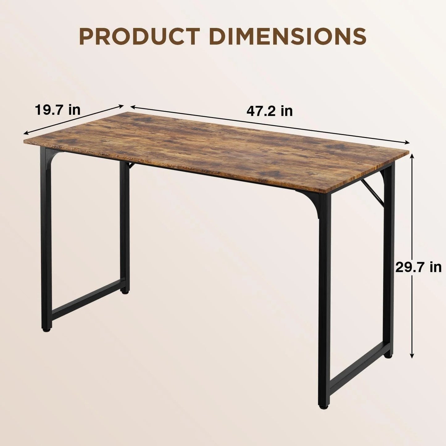 47.2 Inches Computer Desk,Modern Simple Style PC Desk with Metal Frame,Brown