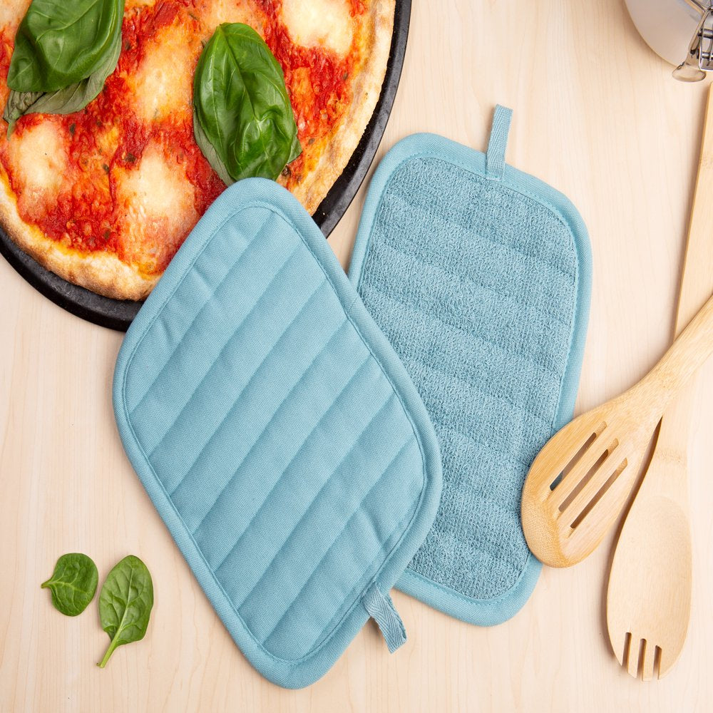 Cotton Pot Holders, 2 Piece, 7 in X 9 In, Teal