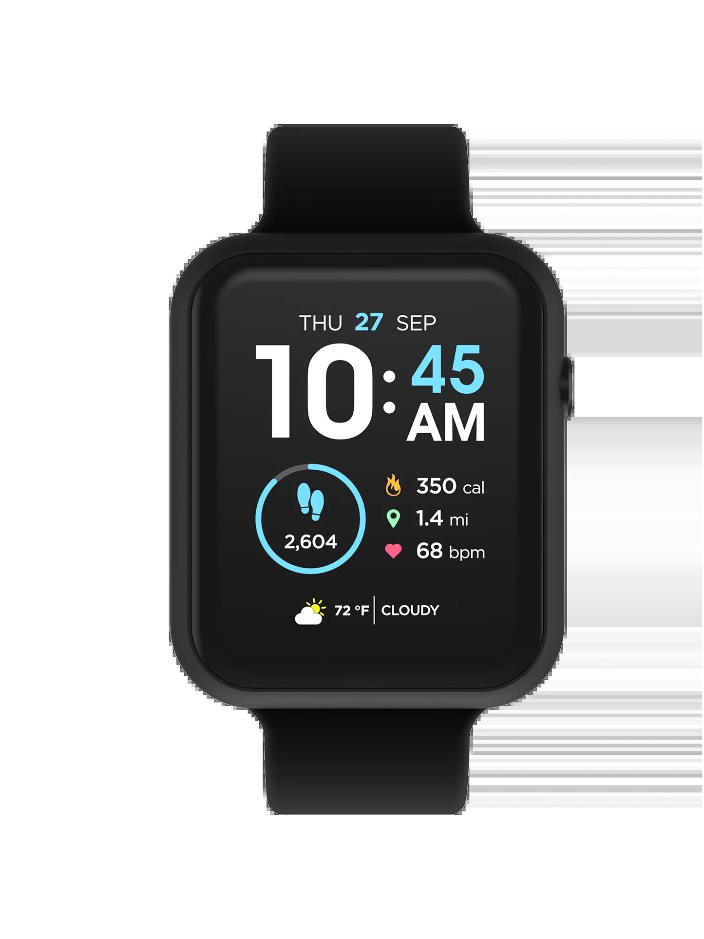 Fusion 3 Unisex Adult Rectangular Smart Watch, Black, Silicone Strap