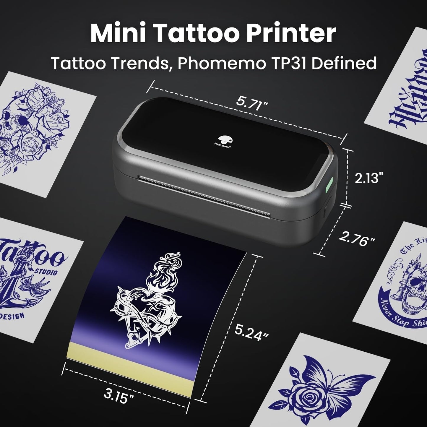 Phomemo TP31 Mini Tattoo Stencil Printer,Bluetooth Tattoo Printer with 30Pcs Transfer Paper,Tattoo Machines Printers for Tattoo Beginners & Artists Temporary Tattoo Maker