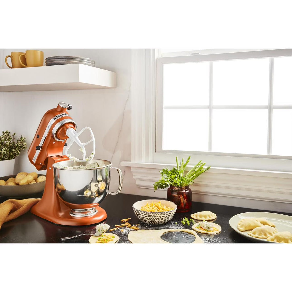 Artisan Series 5 Qt Stand Mixer, Scorched Orange with Quart Stainless Steel Bowl, Coated Flat Beater, Coated Dough Hook, 6-Wire Whip, Pouring Shield