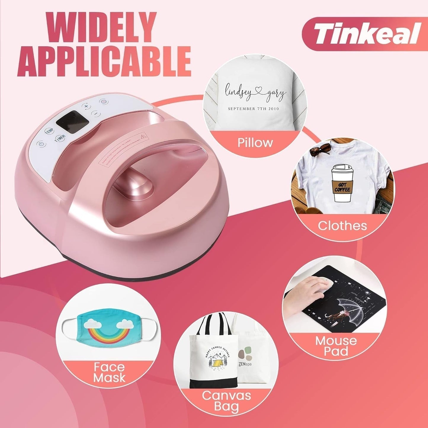 Heat Press Machine for T Shirts,Portable Heat Press 12"X10",Easy Press for Sublimation HTV Vinyl, Heat Transfer Projects with Automatic Pressure Function(Rose Gold)
