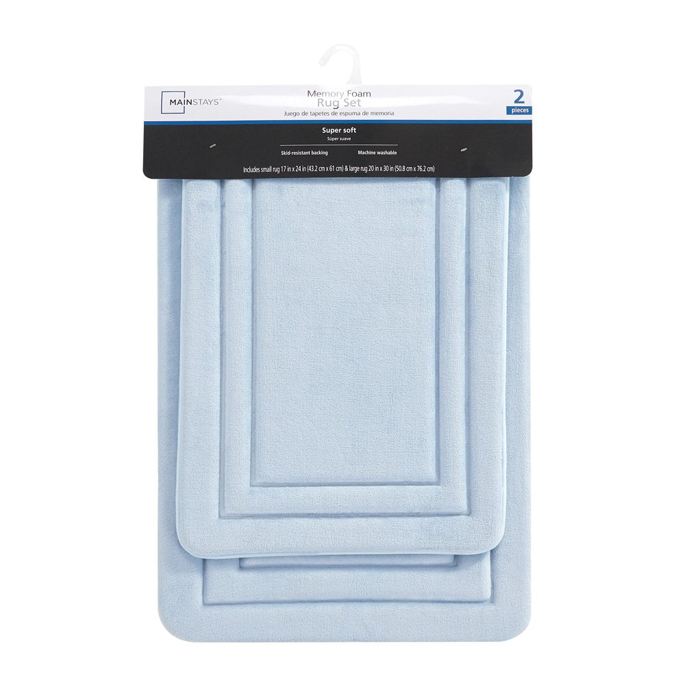 2 Piece Blue Memory Foam Bath Rug Set, Available in Multiple Colors