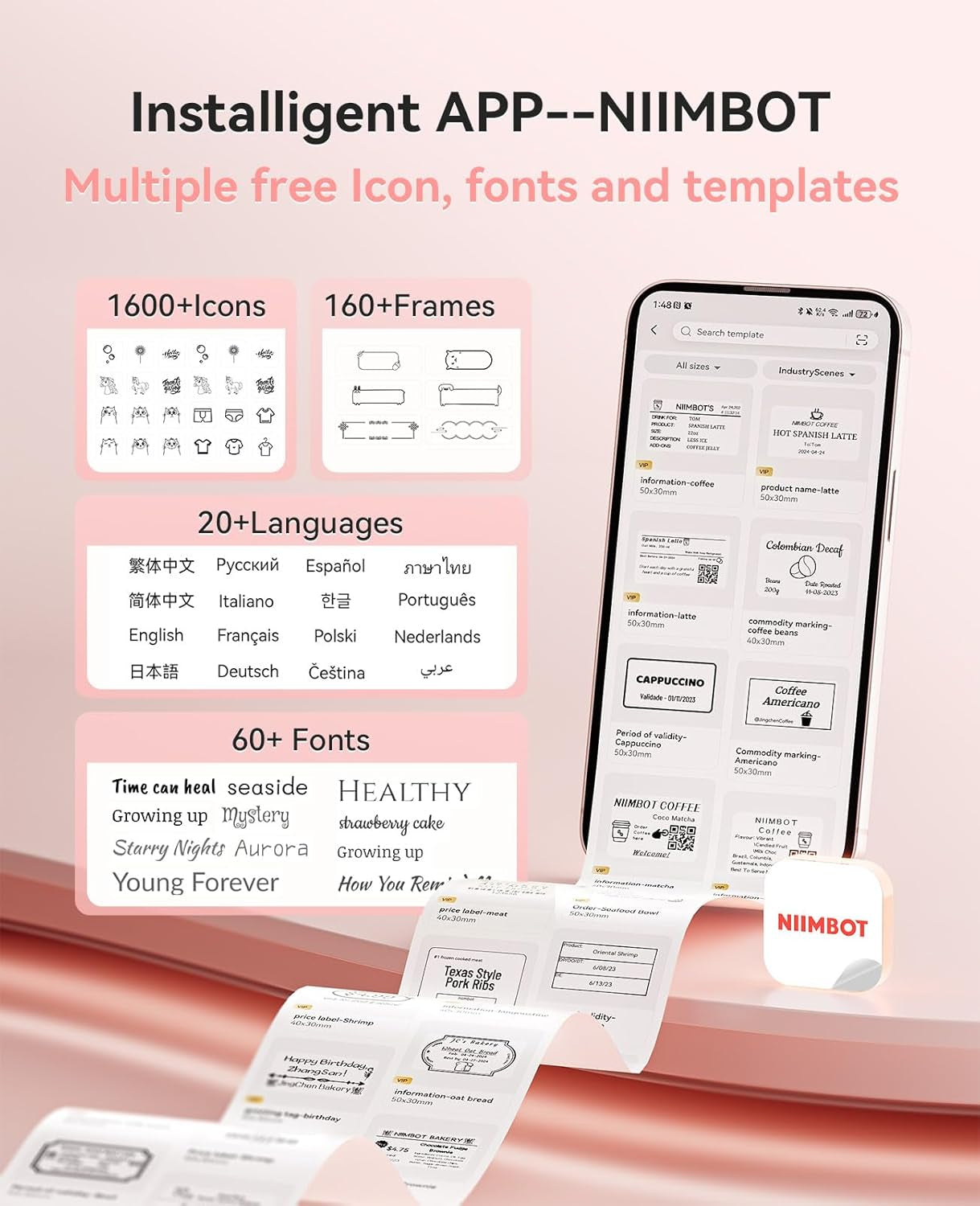 NIIMBOT B21 Pro Label Maker, 300DPI HD Label Printer, Ideal for Notes,Photos, Study Graphics, Memo Maker,50X30Mm Label(Red)