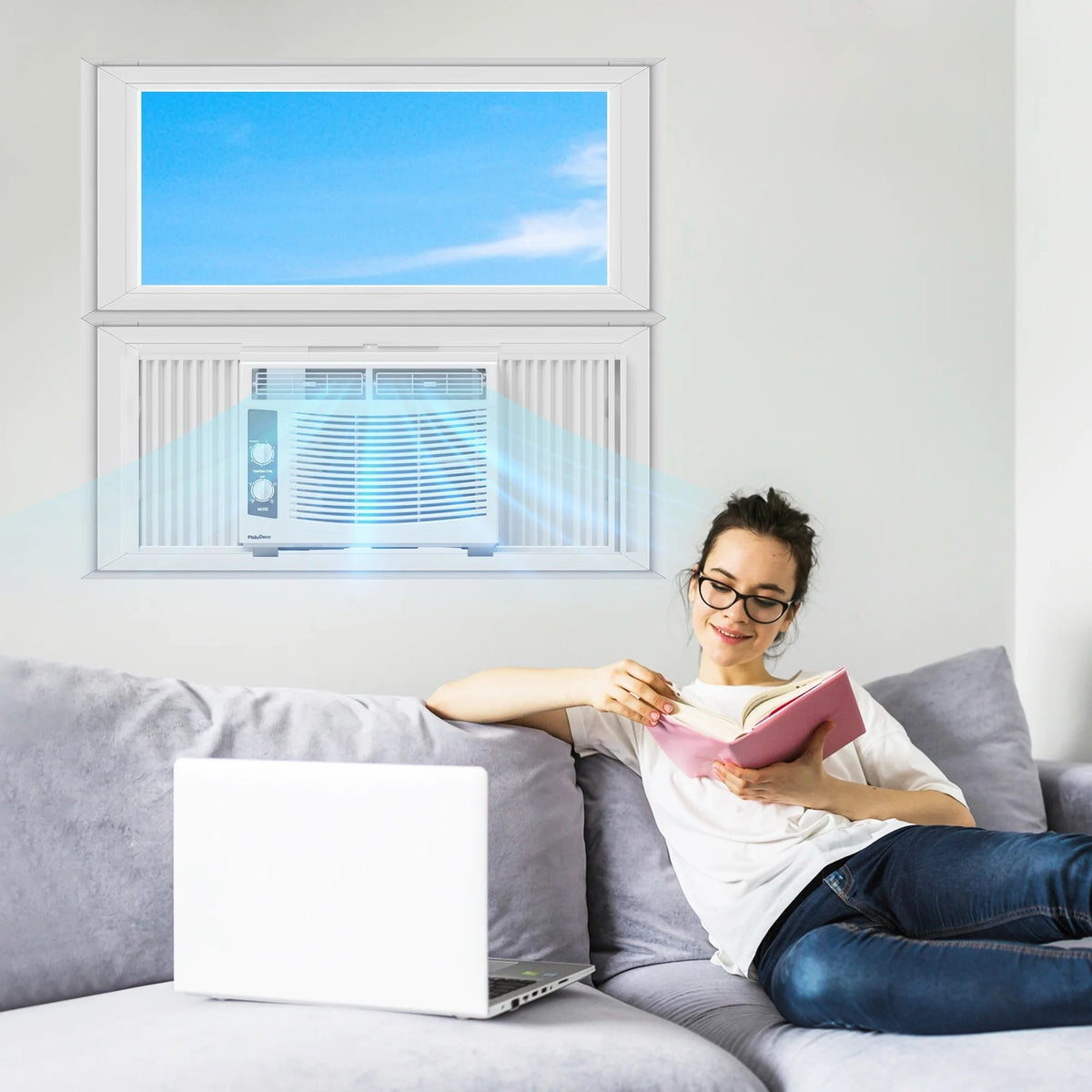 5000 BTU Window Air Conditioner Easy Cool - Capable of Cooling up to 150 Sq Ft. 2 Fan Speeds, 4-Way Air Direction, Mechanical Control, Filter, for Small Room Air Conditioner, Small Ac Unit