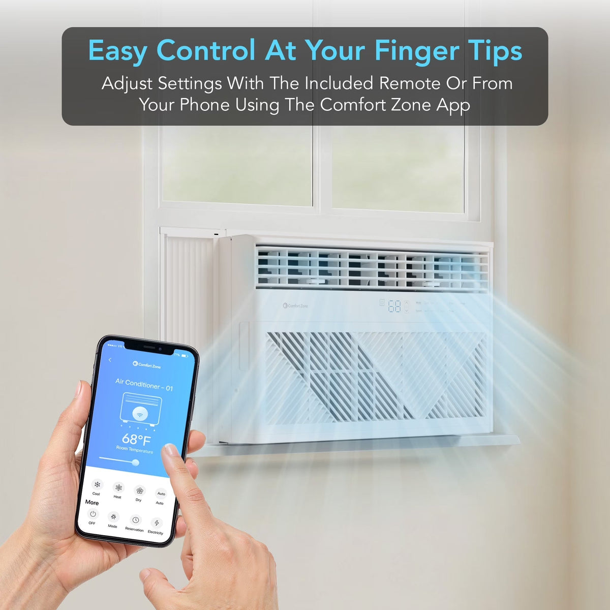 8,000 BTU Window Mounted Air Conditioner with Remote Control, Wi-Fi