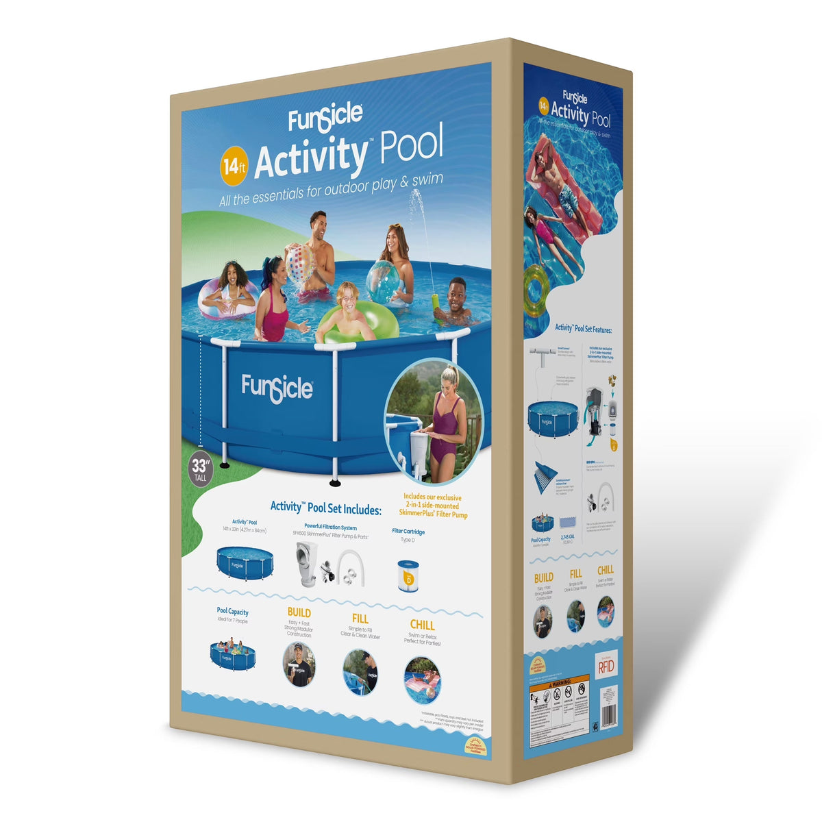 14Ft Activity above Ground Metal Frame Swimming Pool, Includes Skimmerplus Pump, Round, Age 6 & Up