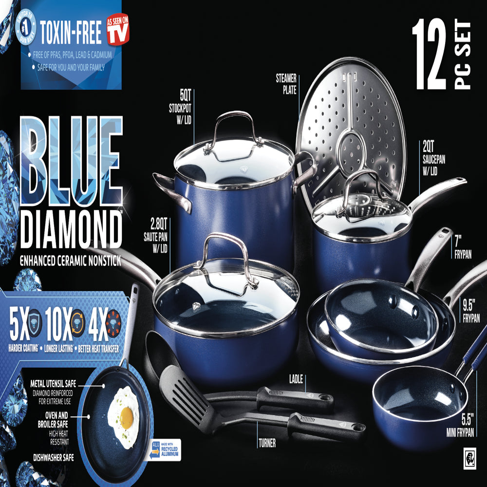 12-Piece Toxin-Free Ceramic Nonstick Pots and Pans Cookware Set, Dishwasher Safe