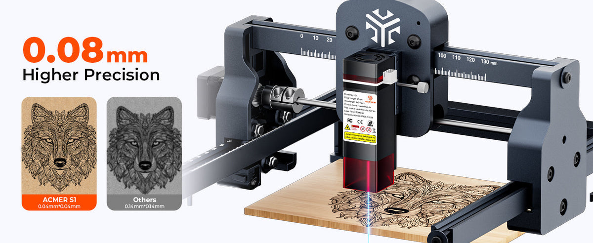 ACMER S1 Laser Engraver, 6000mW Laser Engraver Machine Higher Accuracy Lazer Cutter and Engraving Machine with Working Area 130x130mm,0.04mm Laser Spot Engraving Machines & Tools