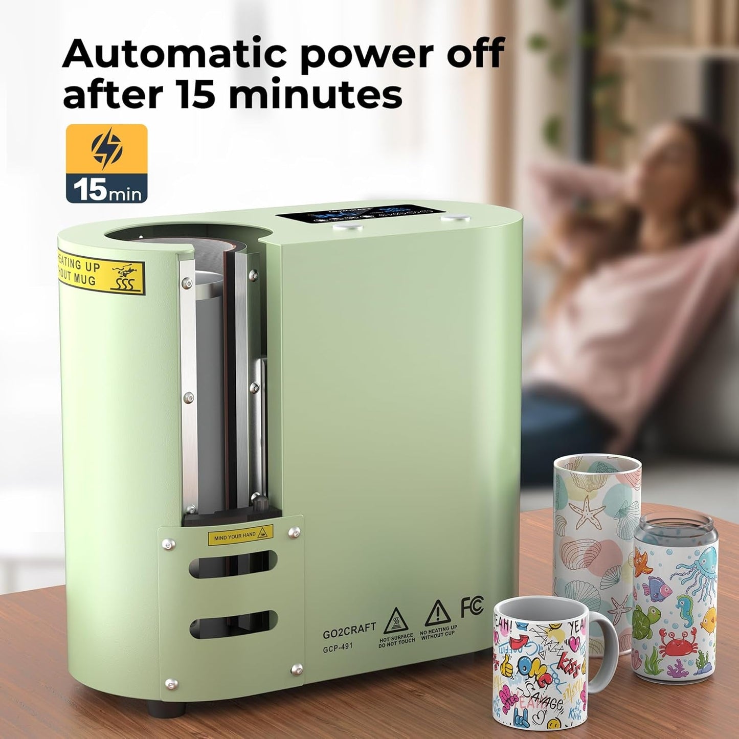 GO2CRAFT Auto Seamless Tumbler Heat Press Machine for Full Print, Automatic Rotation Advanced Cup Heat Press with Fast & Even Heating, 4 Memory Modes for 11-30Oz Tumblers, Mug, Glasses(Green)