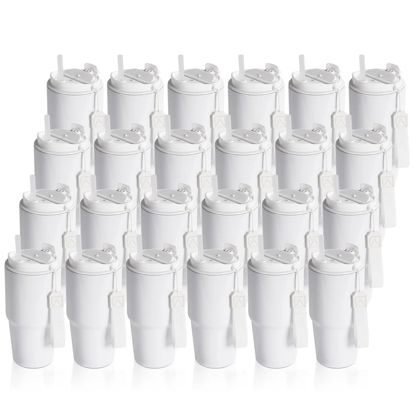Wholesale Sublimation Tumblers 20 OZ White Blanks with Lid and Plastic Straw Portable String Stainless Steel Coffee Cups 6 Pack & 12 Pack & 24 Pack
