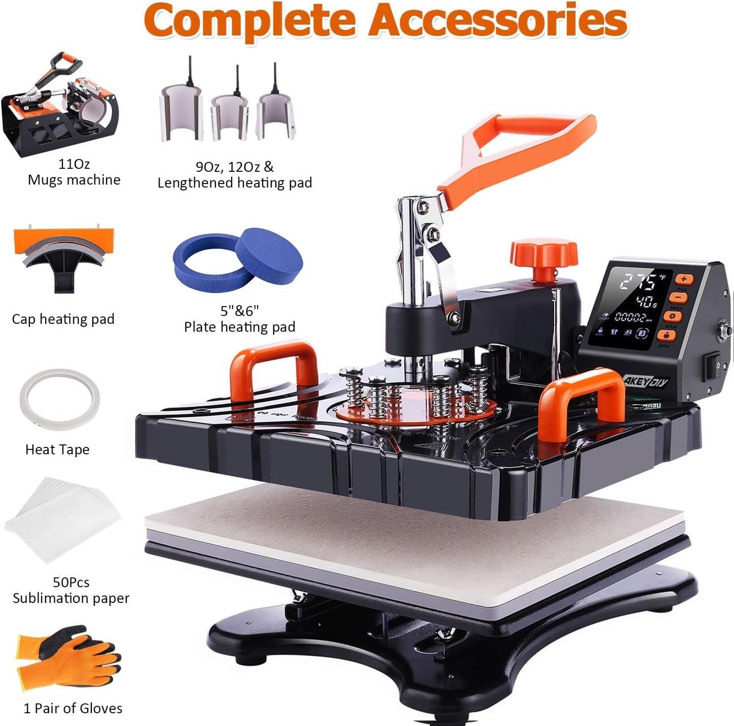AKEYDIY Upgraded 8 in 1 Heat Press Machine for Tshirts 12''X15'' 360° Swing Away Shirt Press Machine for Sublimation Multifunctional Heat Transfer Machine Combo for DIY T-Shirts Cap & Mugs
