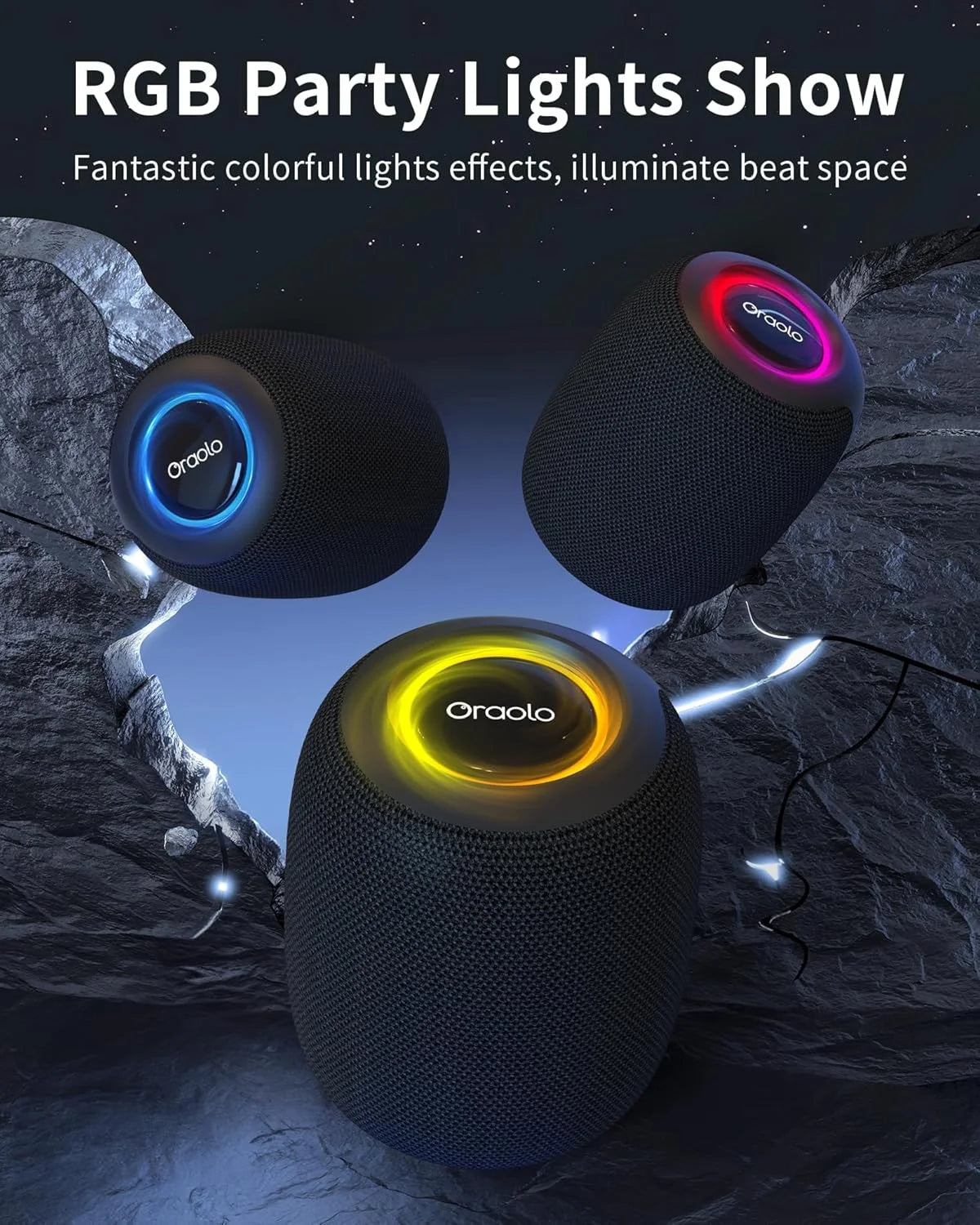 Bluetooth Speaker, IPX7 Waterproof Portable Bluetooth Speaker with 15W Immersive Audio, 30H Playtime, LED Light, Bluetooth 5.3, Support TWS, Wireless Speakers for Outdoor Camping Home