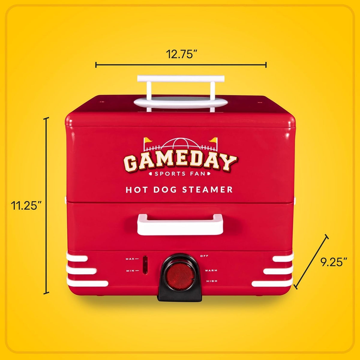 Nostalgia, Game Day Hot Dog Steamer and Bun Warmer, Fits 20 Dogs and 8 Buns, Steams Pot Stickers, Veggies, Potatoes, and Other Appetizers or Toppings