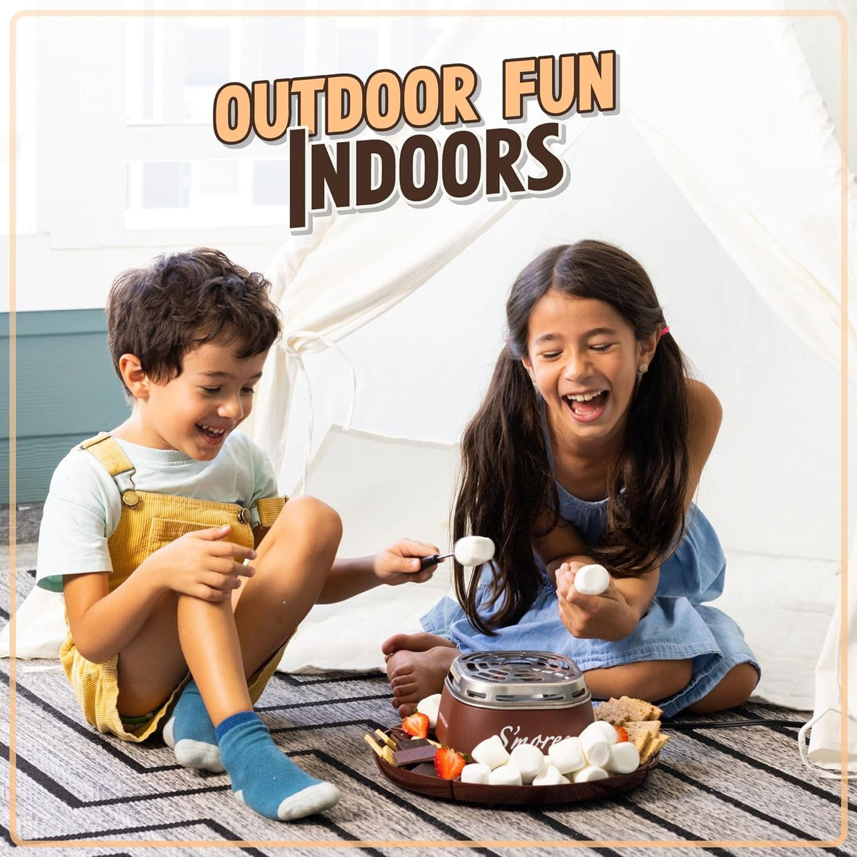 Nostalgia Tabletop Indoor Electric S'Mores Maker - Smores Kit with Marshmallow Roasting Sticks and 4 Trays for Graham Crackers, Chocolate, and Marshmallows - Movie Night Supplies - Brown