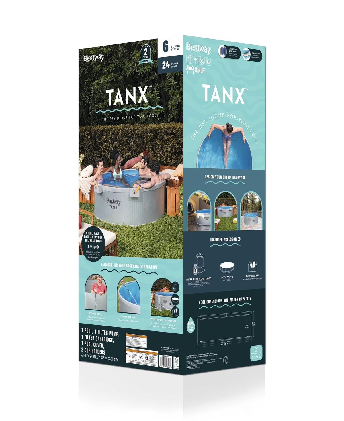 TANX 6' X 24" round above Ground Stock Tank Metal-Walled above Ground Pool, All-In-One Set