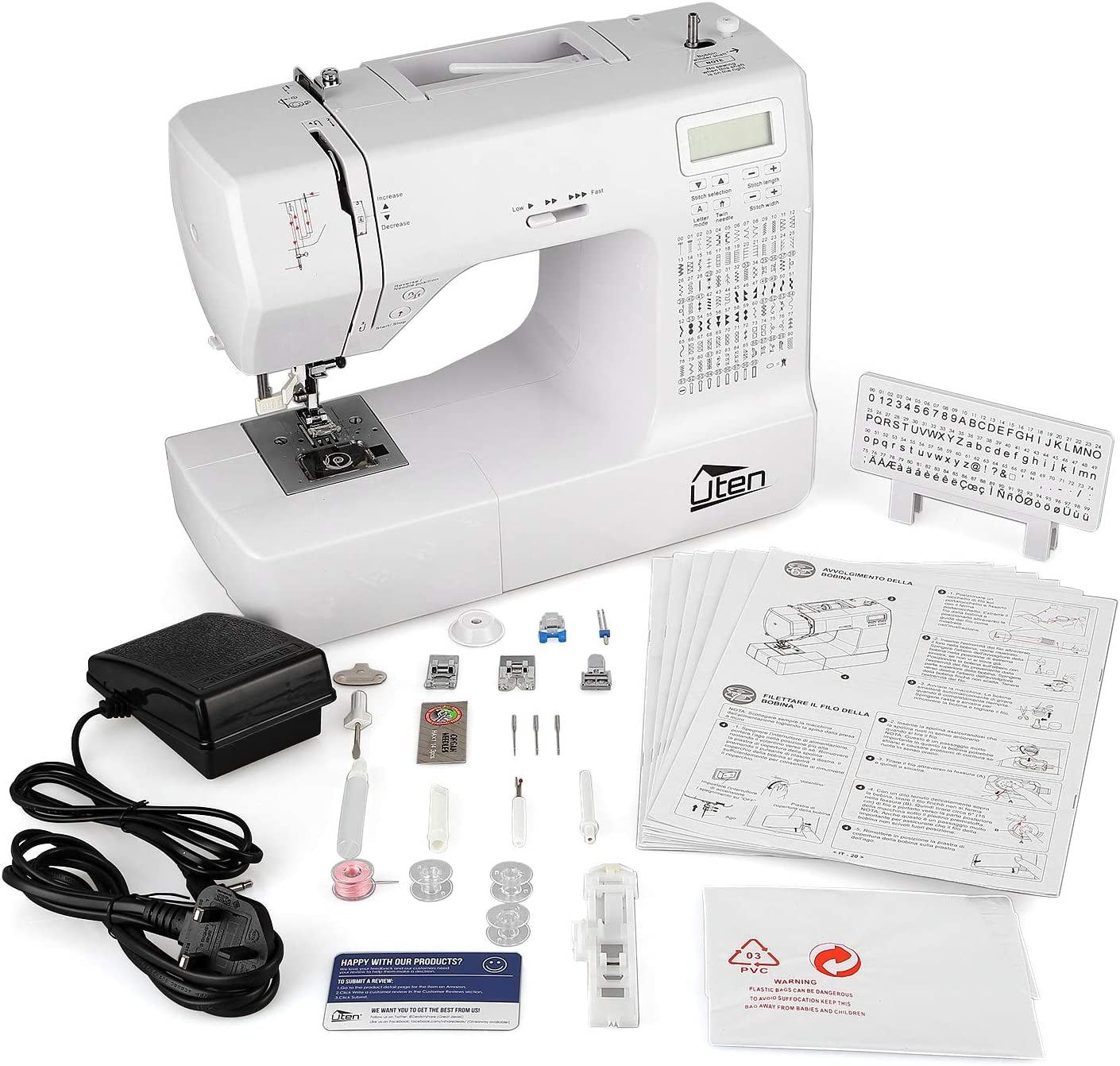 Portable Sewing Machine Computerized Embroidery Sewing Machine with 200 Unique Built-In Stitch and 8 Buttonholes