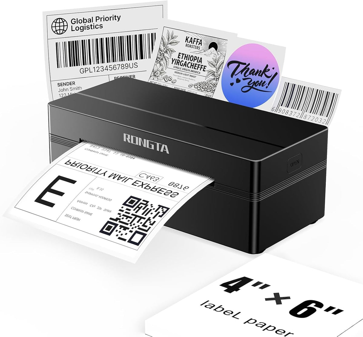 Rongta Bluetooth Shipping Label Printer, Wireless 4X6 Thermal Label Printer for Shipping Packages, Support Android, Iphone, Widely Used for Amazon, Ebay, Shopify, Etsy, UPS, Black