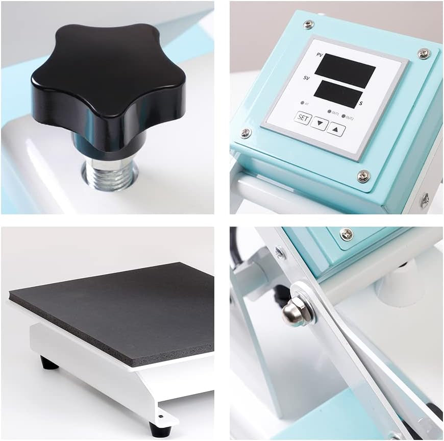 Heat Press Machine 9 X 12 Inch 110 V Mint Green Sublimation Printer Press Heat Press Transfer Machine for T Shirts Vinyl Tote Bag Christmas Ornaments Flat Sublimation Blanks Heat Transfer