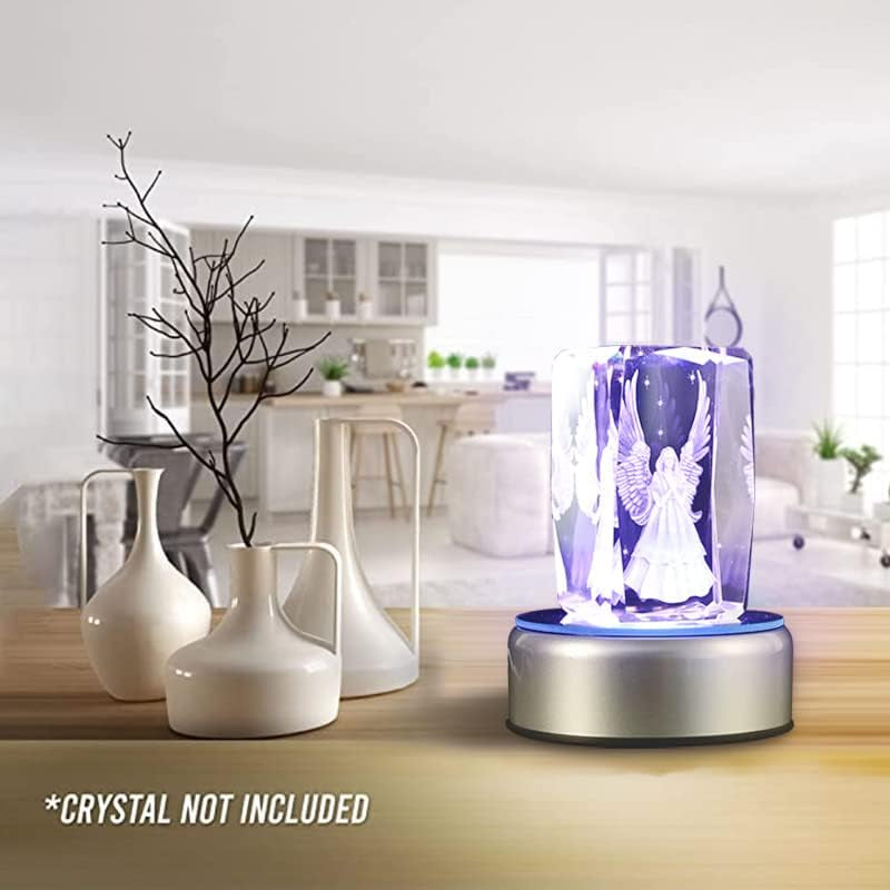 Rotating Display Stand Light Base Colorful Cup Display Turner Spinner Light Tumbler Crystal Turning Display Base Stand with USB Power Cable for Crystals Glass Jewelry Art Gift