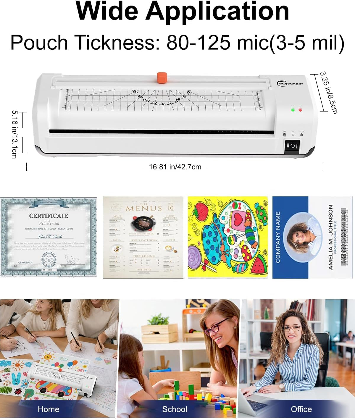 Buyounger 13 Inch/A3 Thermal Laminator Machine Set, 11X17 in with 30 Sheets | 1 Min Preheat, 340Mm/Min Speed, ABS Jam Release, Hot Cold Modes, Included Trimmer & Corner Rounder for School Home Office