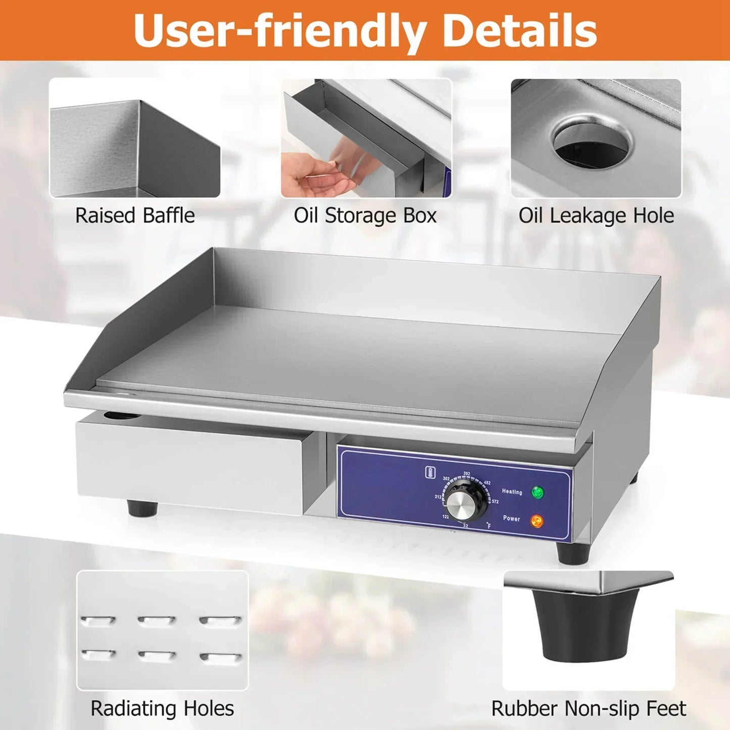 Costway 22'' Commercial Electric Griddle 110V 2000W Flat Top Countertop Grill 122℉-572℉