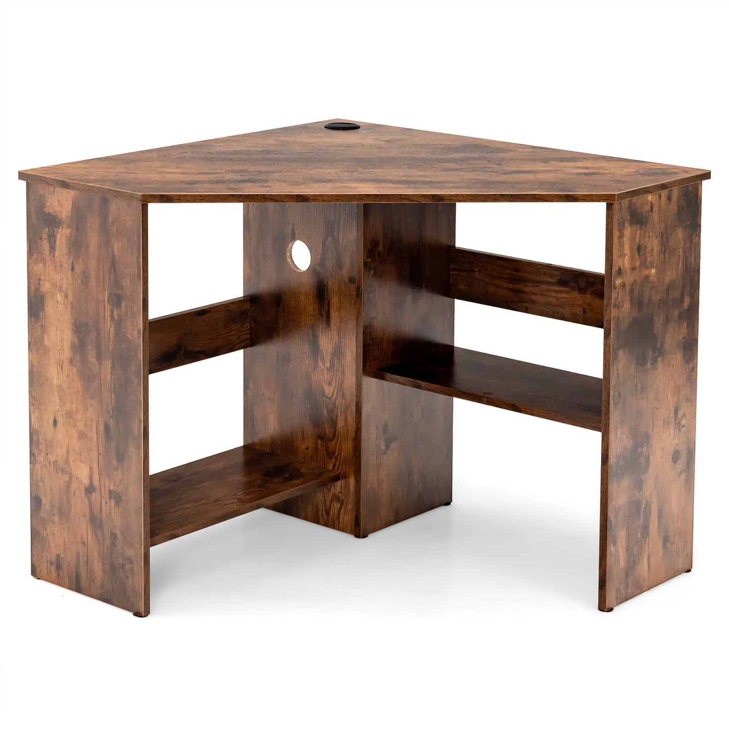 Corner Computer Desk Triangle Writing Workstation W/Storage Shelf Rustic