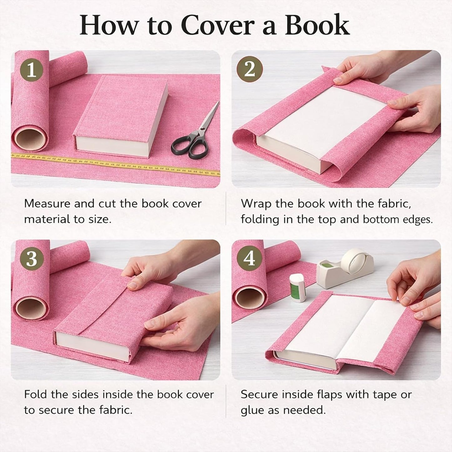 Pink Bookbinding Linen Fabric 57" X 17.3" for DIY Book Covers, Archival Grade Thick Backing, Durable Fray-Resistant Cloth for Wedding Albums, Scrapbooks & Custom Binding, Multi-Color Options (Pink)