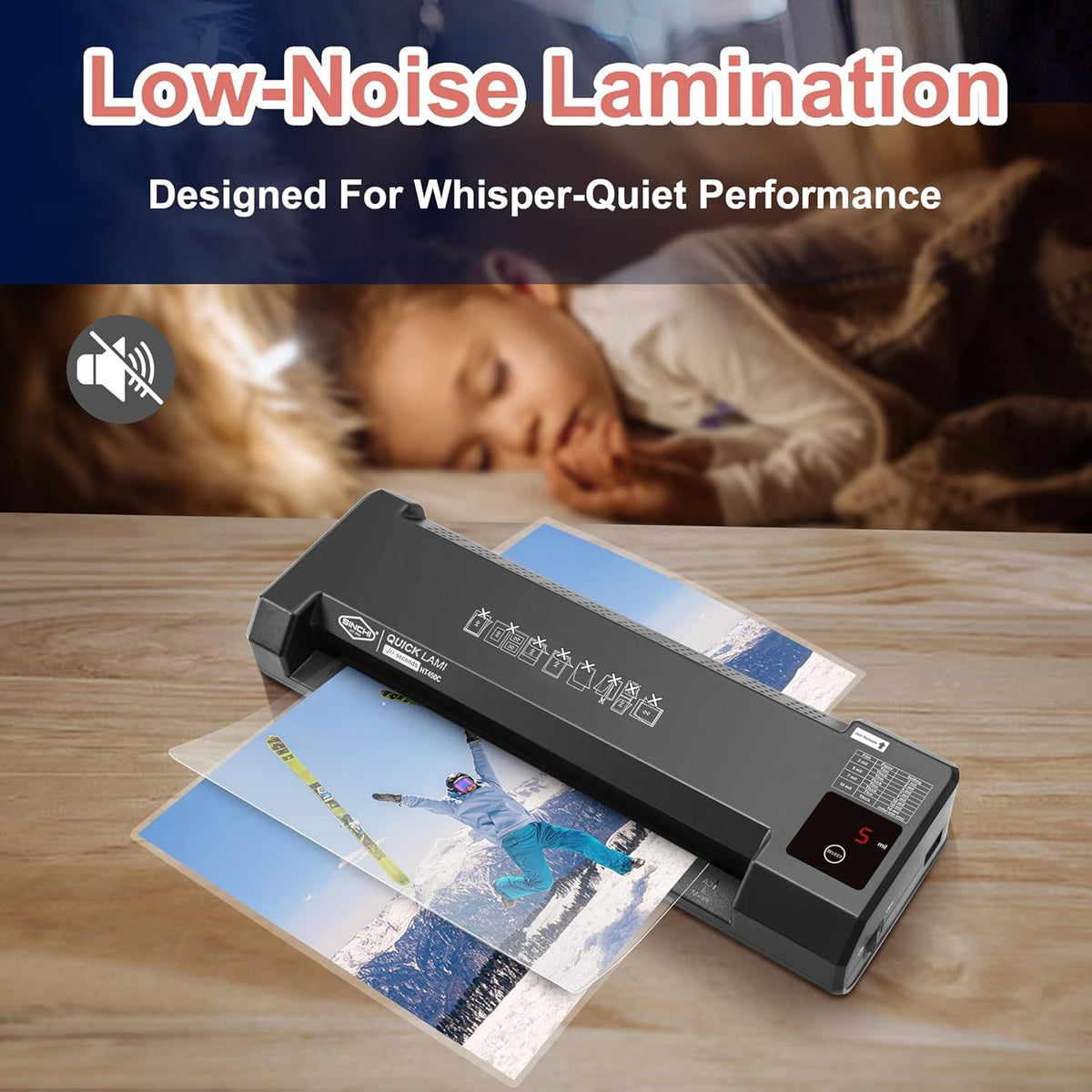 SINCHI 13-Inch Thermal Laminator & Foil Applicator – 4-Roller, 3–10 Mil, 40S Warm-Up, 43S/Page, LED Touch Panel, Jam Release, Auto Shut-Off, 10 Sheets Included – for Office, School & Home Use