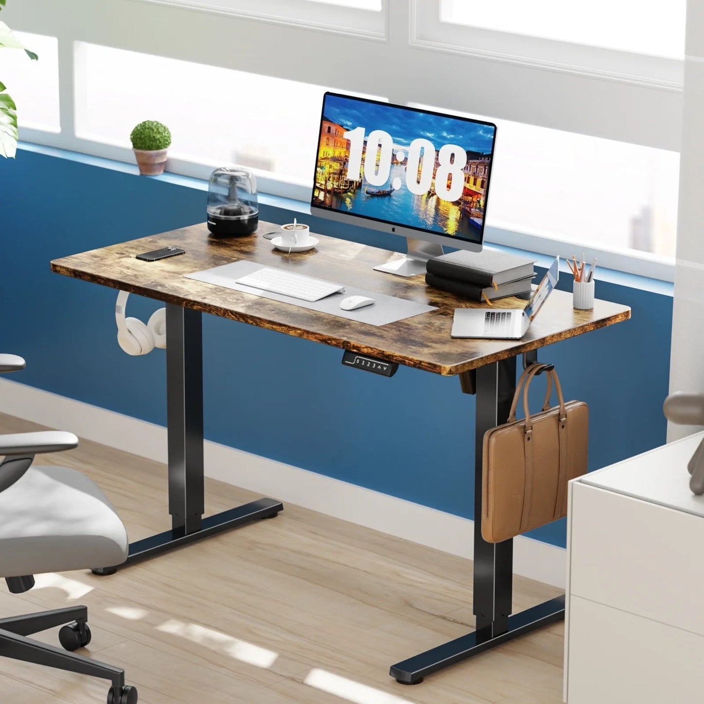 Electric Standing Desk, Height Adjustable Desk, 63 X 24 Inches Ergonomic Stand up Desk with Memory Preset and T-Shaped Metal Bracket for Home Office