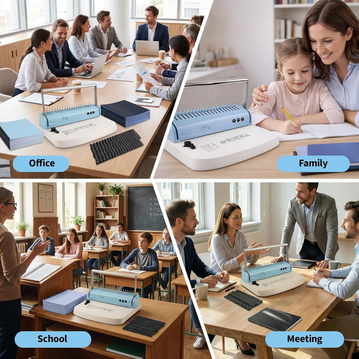 Binditek Binding Machine, 19-Hole, 145 Sheets, Comb Binding Machines with 50 PVC Binding Covers (8Mil), 50 Sand-Textured Polycovers (12Mil) and 50 PCS 1/2" Binding Combs, for Letter Size, Fixed Margin